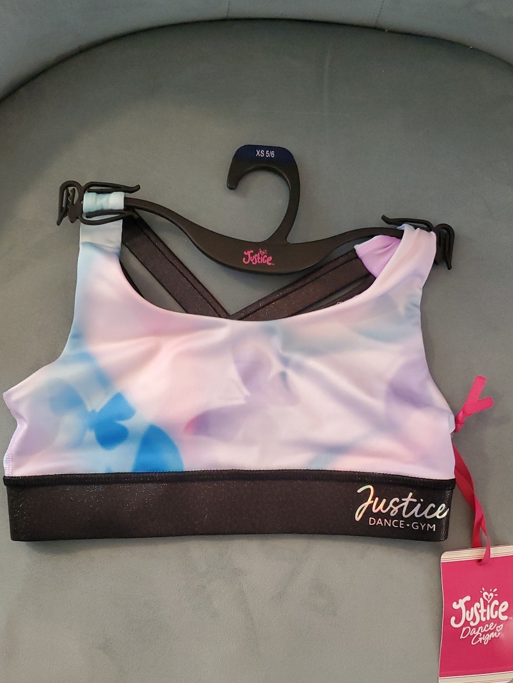 Justice Girls' Pastel Tie-Dye Sports Bra - Purple, Blue, Pink